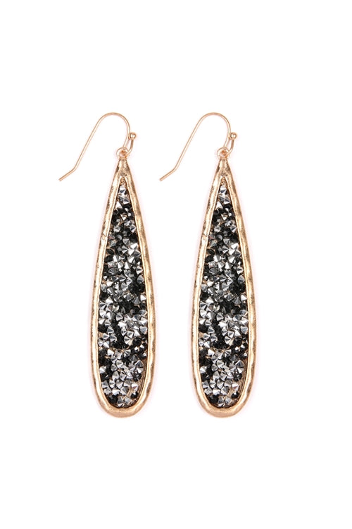 Glitter Faceted Teardrop Earrings Matte Gold Black