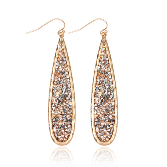 Glitter Faceted Teardrop Earrings Matte Gold Peach