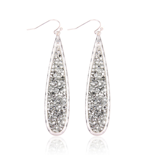 Glitter Faceted Teardrop Earrings Silver Rhodium