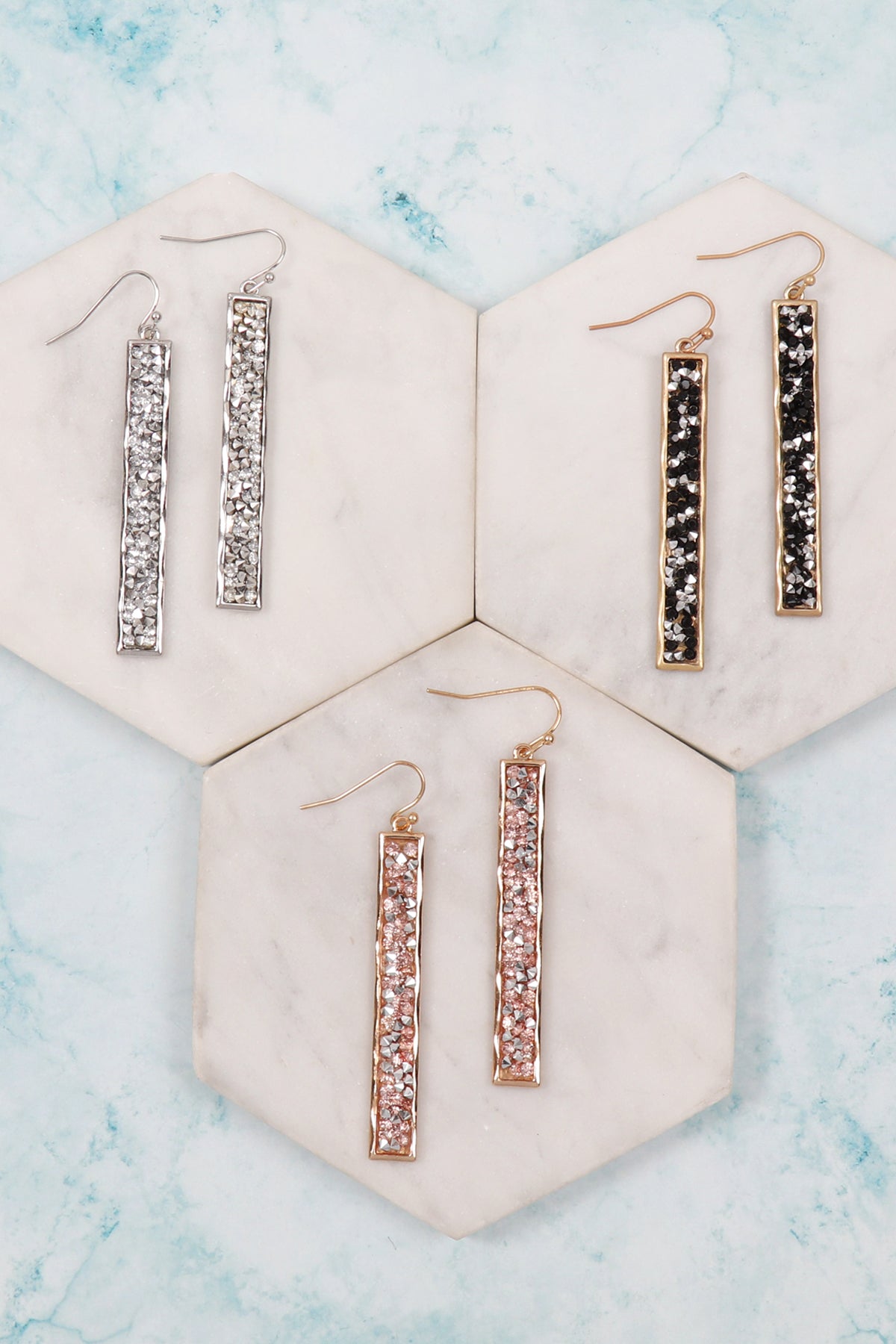 Glitter Faceted Bar Drop Earrings
