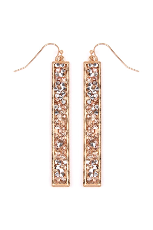 Glitter Faceted Bar Drop Earrings Matte Gold Black