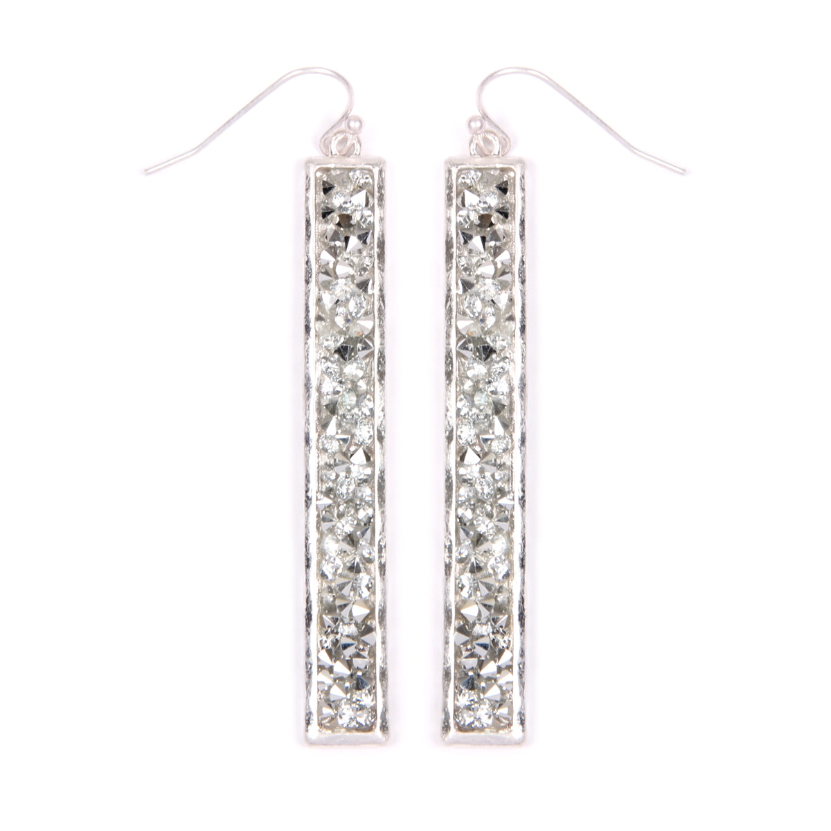 Glitter Faceted Bar Drop Earrings Matte Silver
