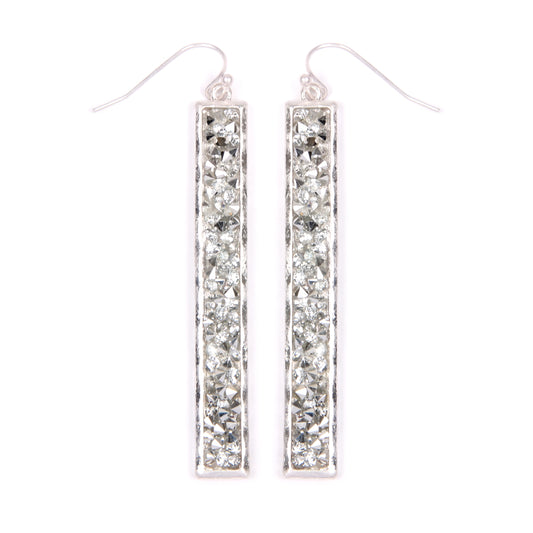 Glitter Faceted Bar Drop Earrings Matte Silver