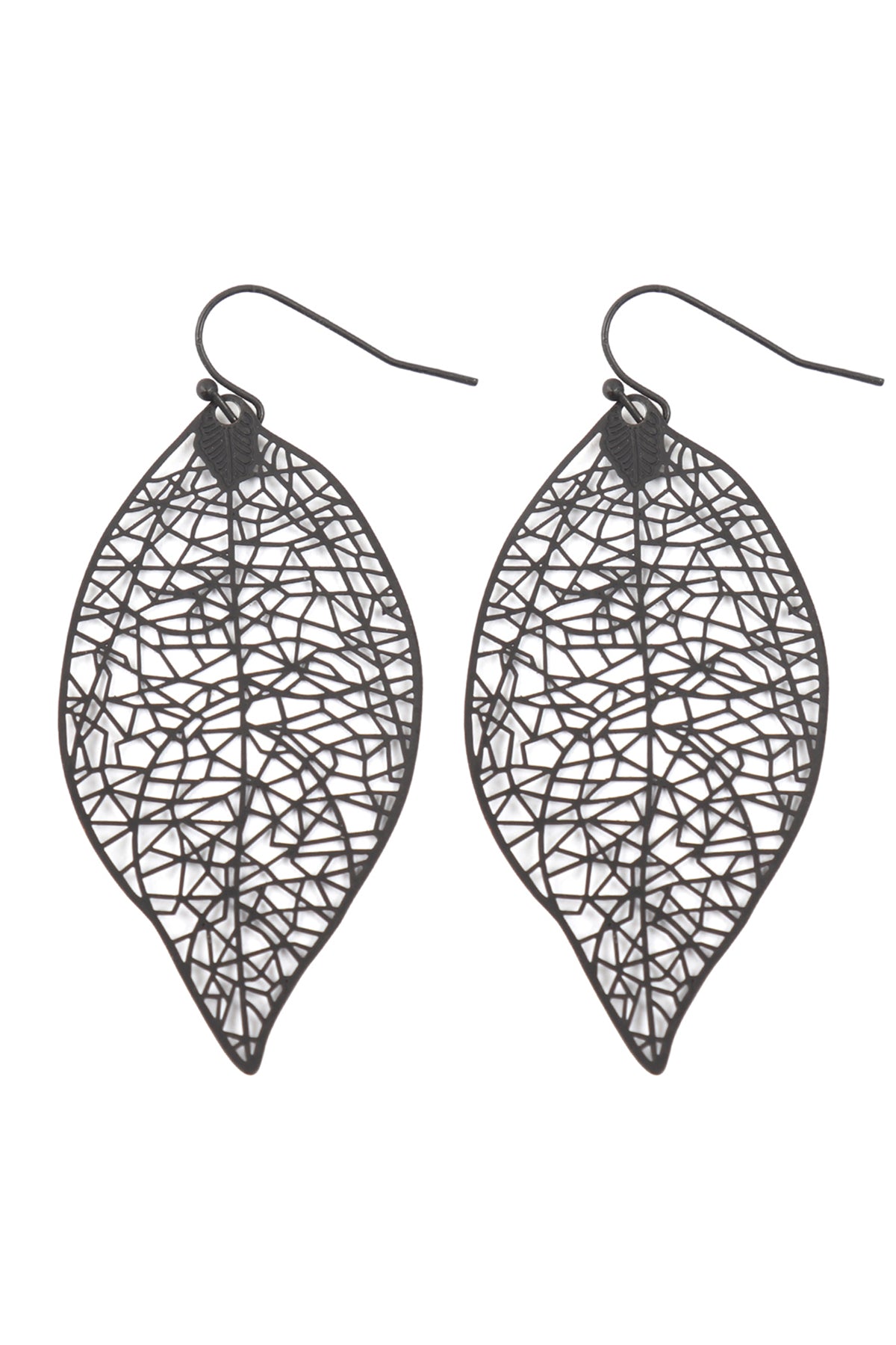 Leaf Filigree Dangling Earrings Black