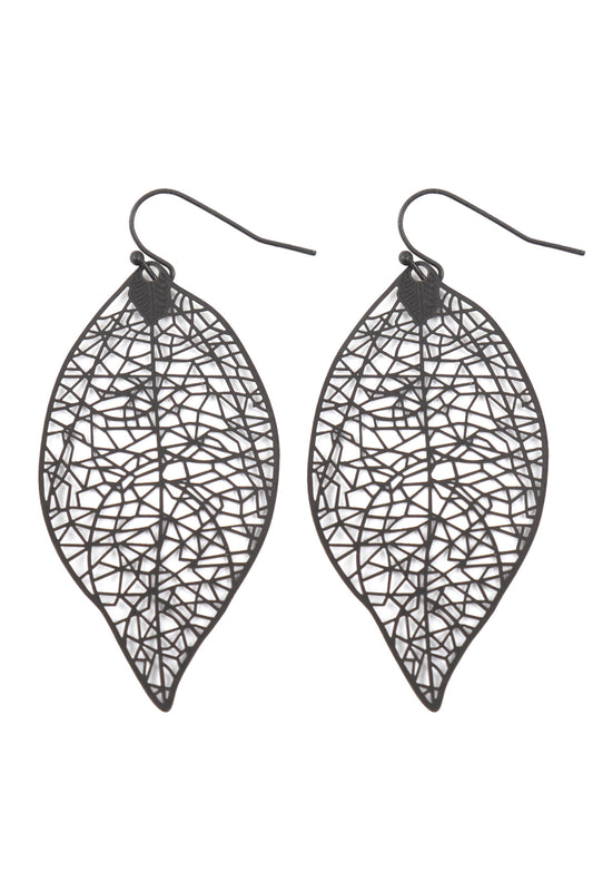 Leaf Filigree Dangling Earrings Black