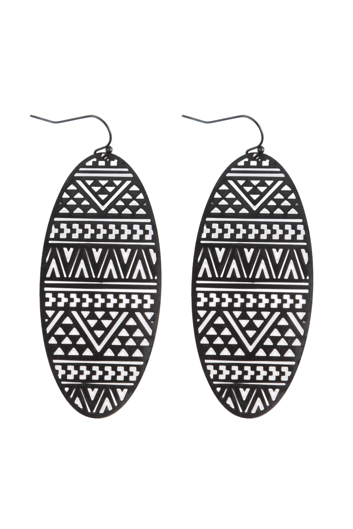 Oval Shape Tribal Pattern Fili Fish Hook Earrings