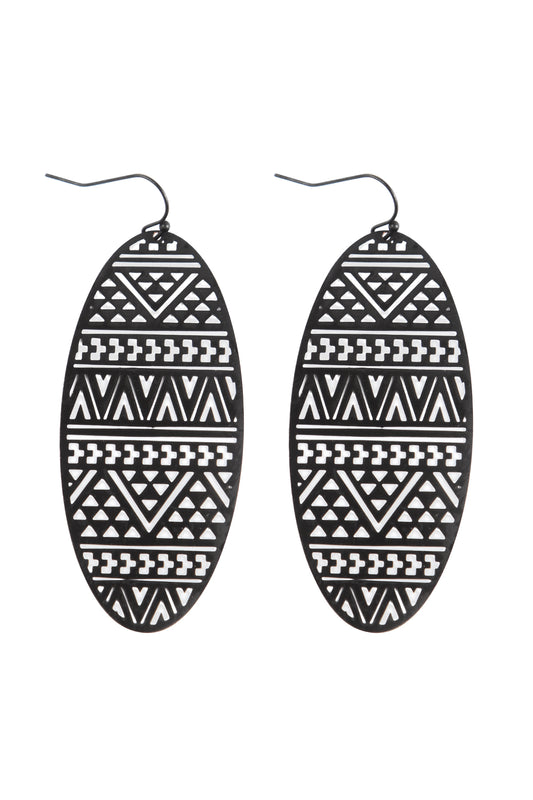 Oval Shape Tribal Pattern Fili Fish Hook Earrings