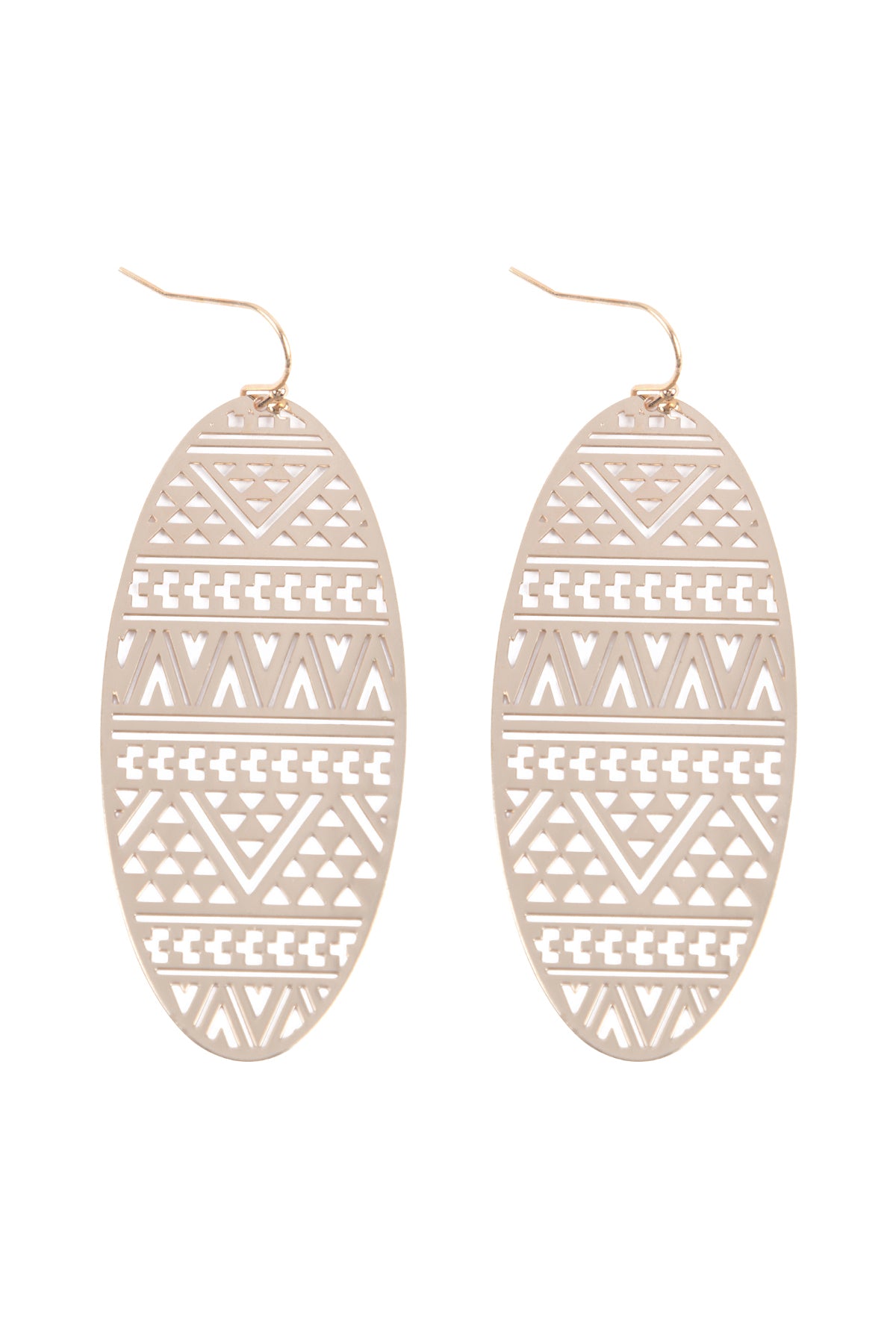 Oval Shape Tribal Pattern Fili Fish Hook Earrings