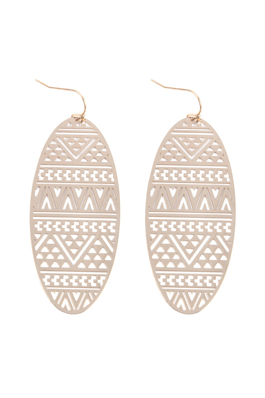 Oval Shape Tribal Pattern Fili Fish Hook Earrings