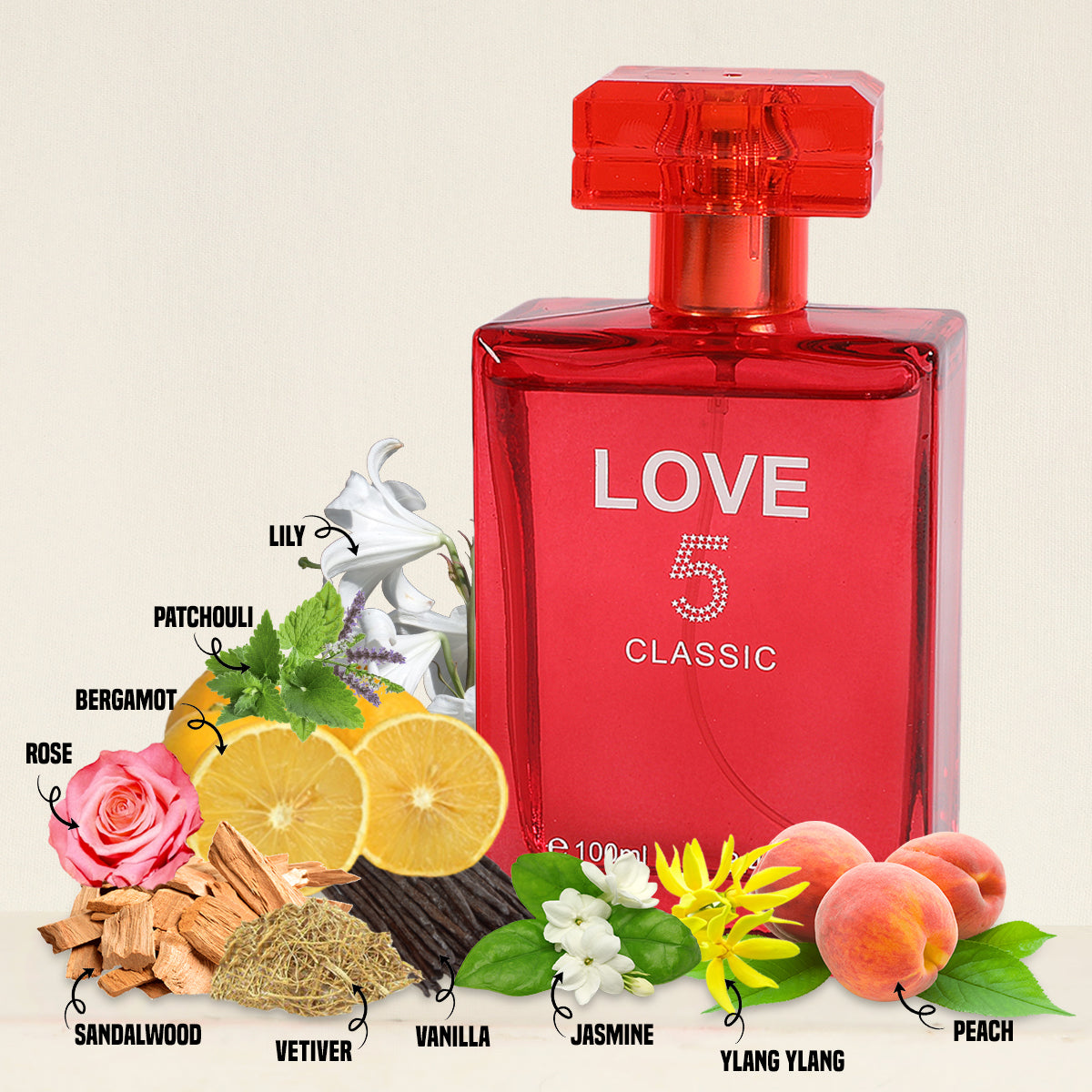 Classic Love 5 Red Spray Perfume Eau De Parfum For Women - 100ML/3.4 FL.OZ./3PCS
