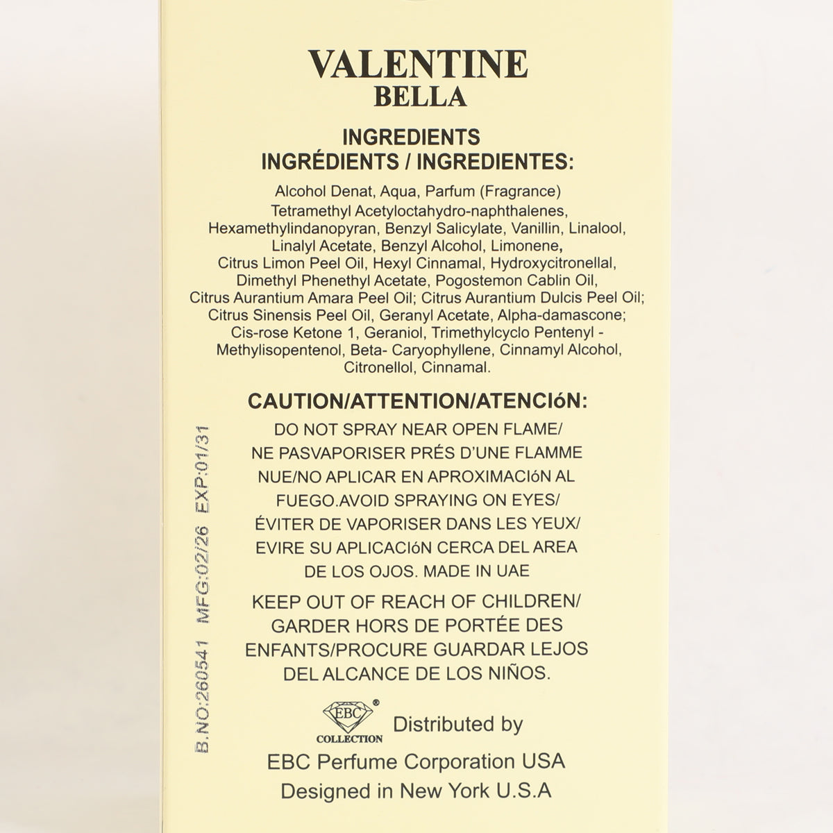 Vallentine Bella Spray Perfume Eau De Parfum For Women - 100ML/3.4FL.OZ./3PCS