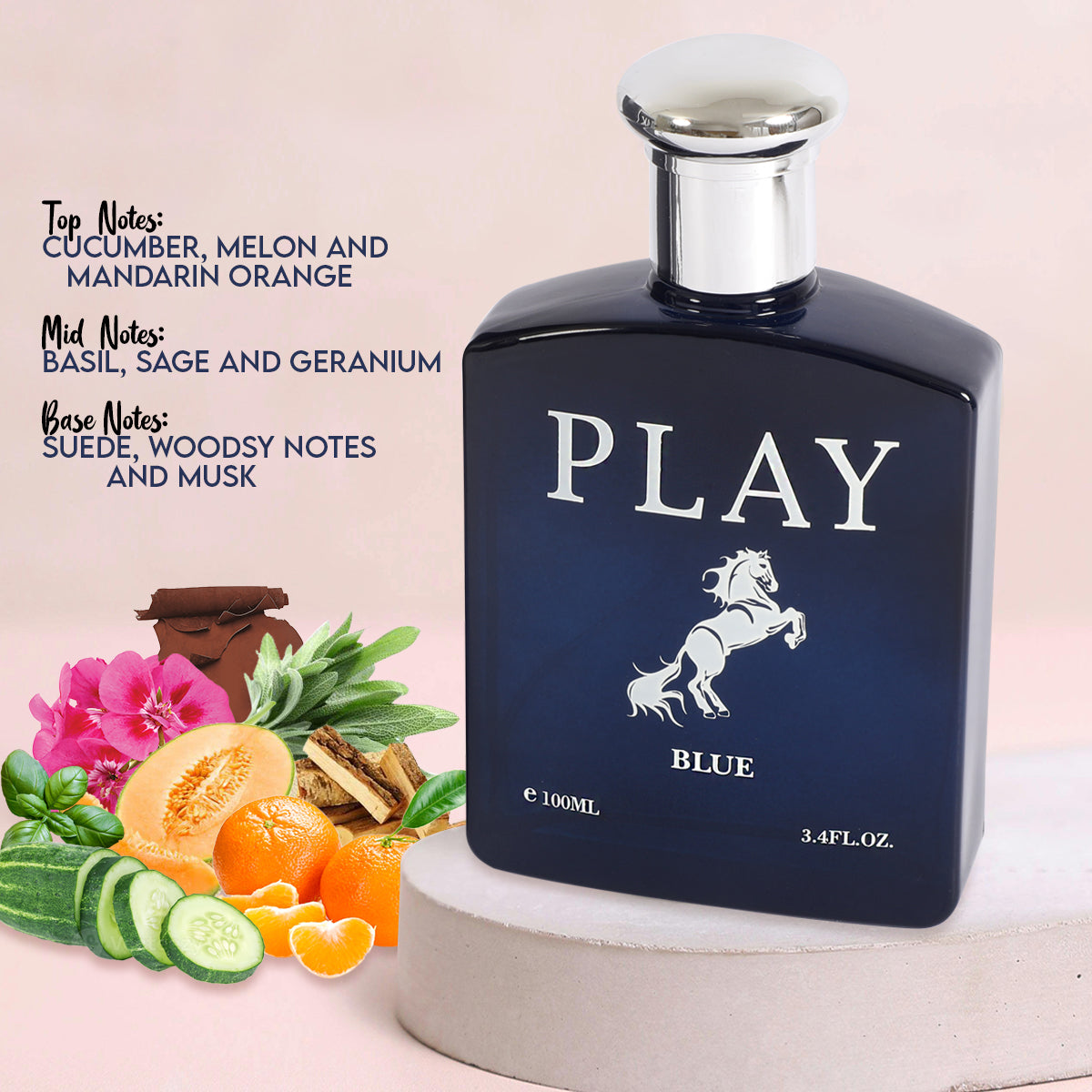 Play Blue Spray Cologne Eau De Toilette For Men - 100ML/3.4 FL.OZ./3PCS