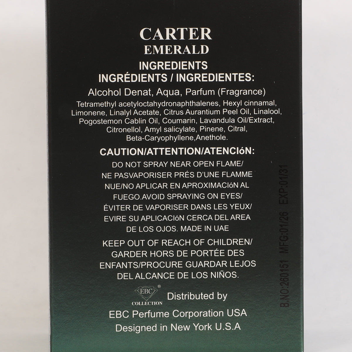 Carter Emerald Spray Perfume Eau De Parfum For Men - 100ML/3.4FL.OZ./3PCS