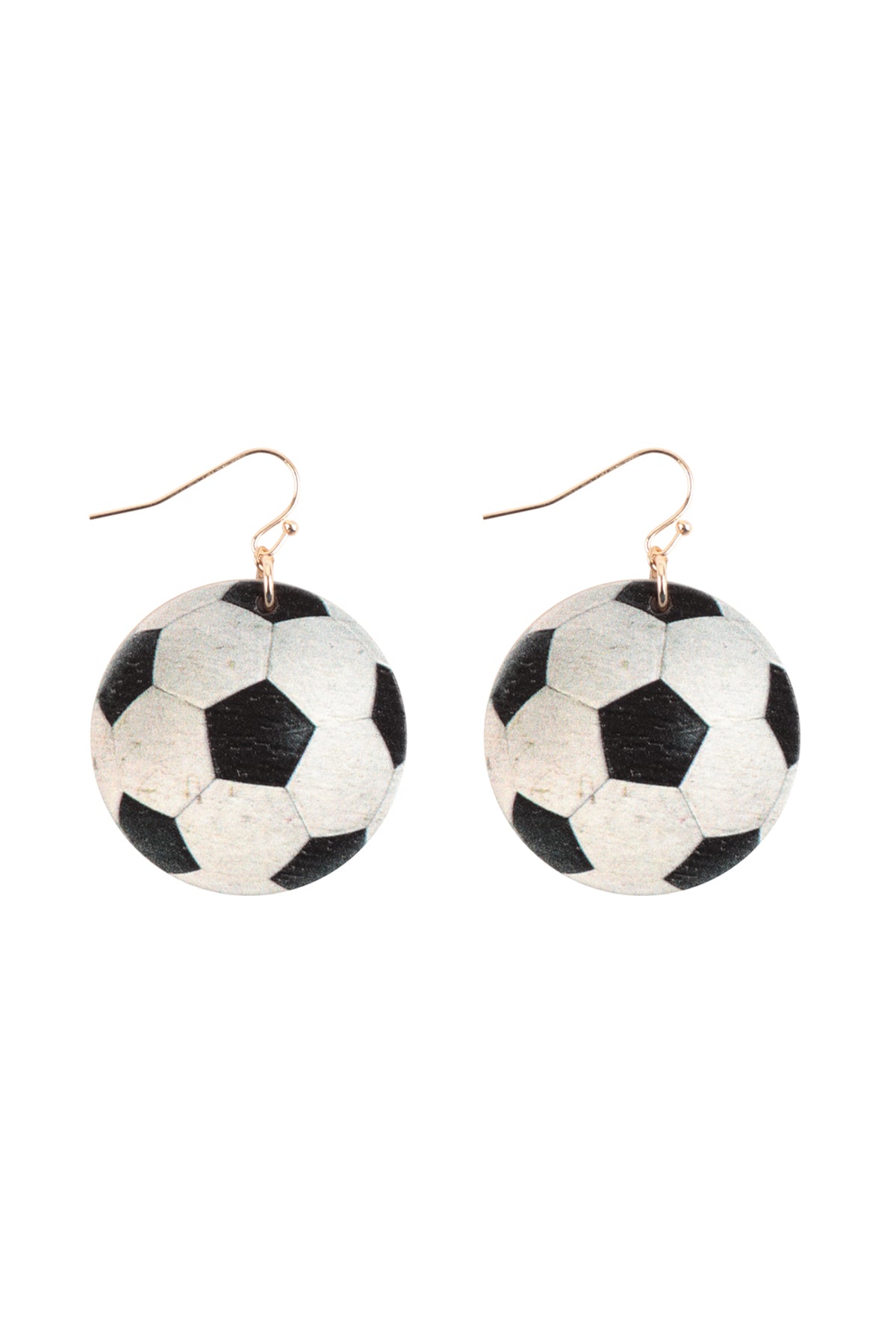 Gameday Soccer Wood Dangle Fish Hook Earrings