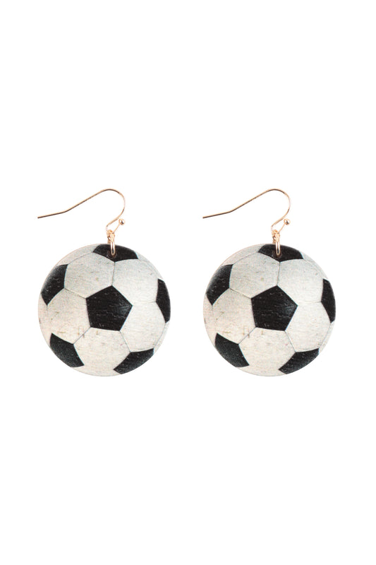 Gameday Soccer Wood Dangle Fish Hook Earrings