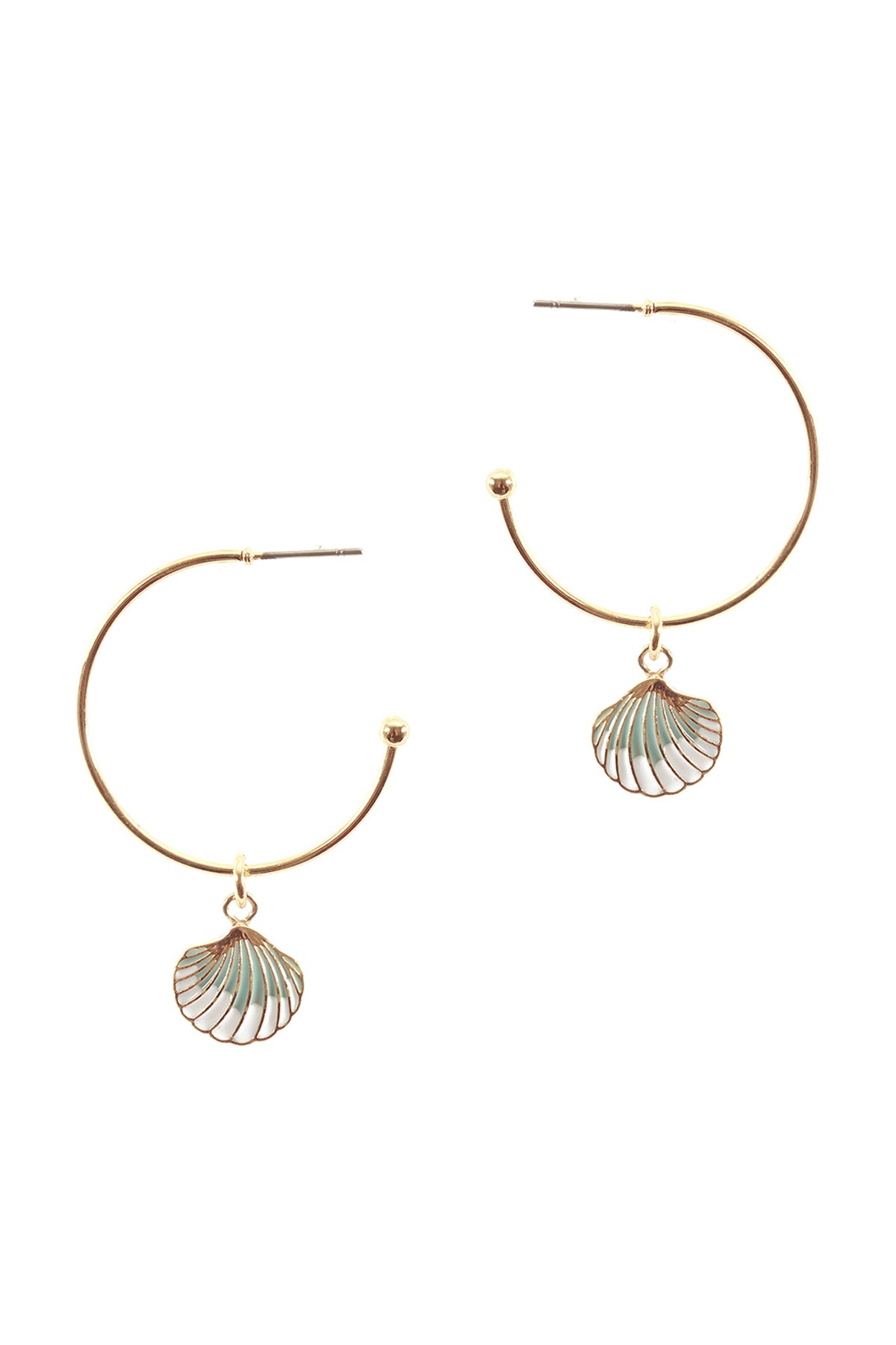 Metal Epoxy Seashell Hoop Round Earrings Light Blue