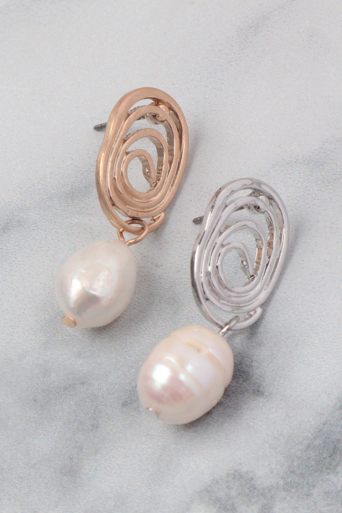 Oval Swirl With Fresh Water Pearl Earrings