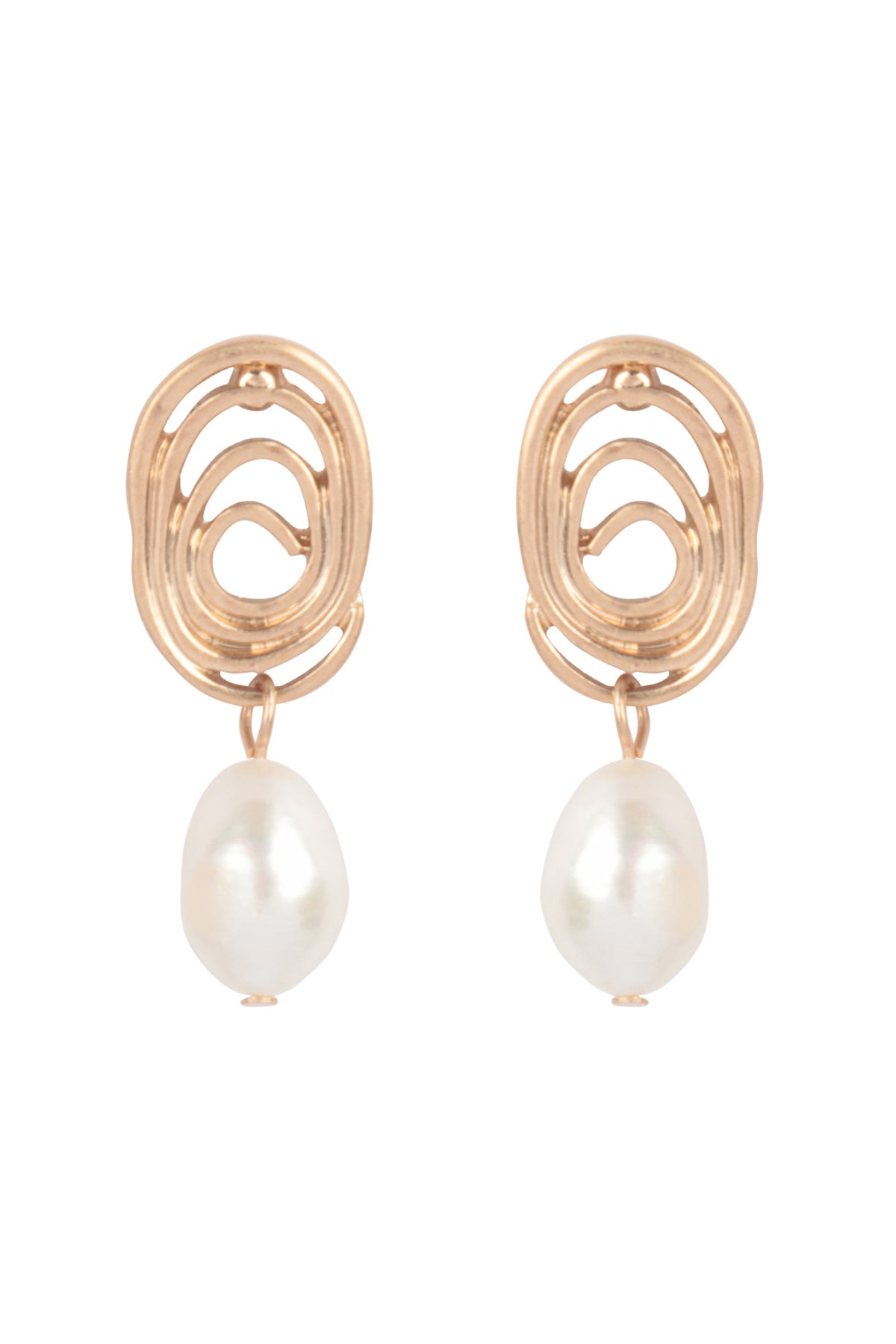 Oval Swirl With Fresh Water Pearl Earrings Gold