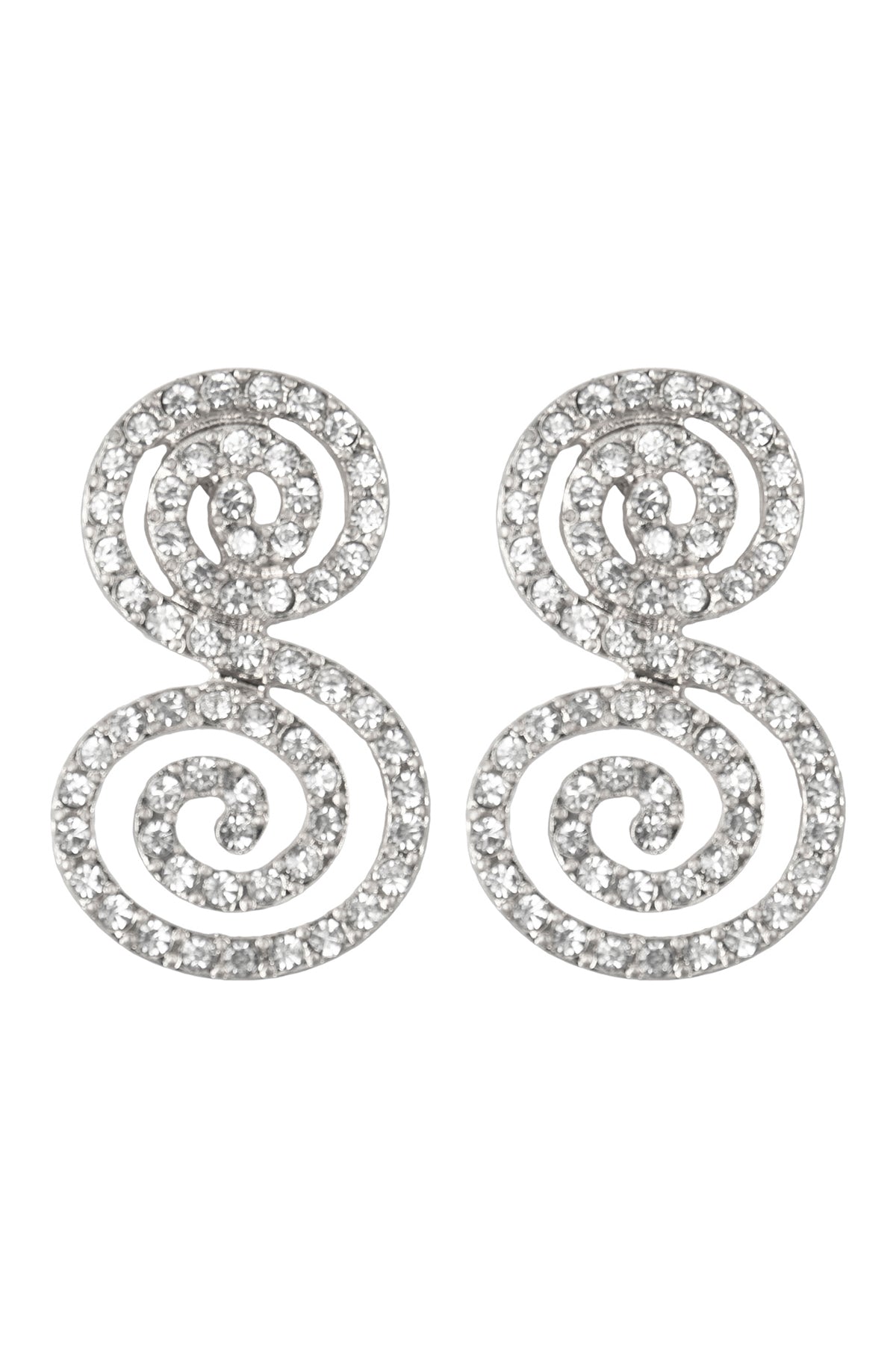 Round Swirl Rhinestone Post Earrings Silver