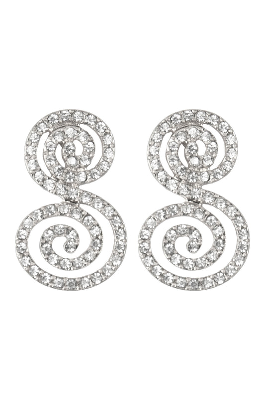 Round Swirl Rhinestone Post Earrings Silver
