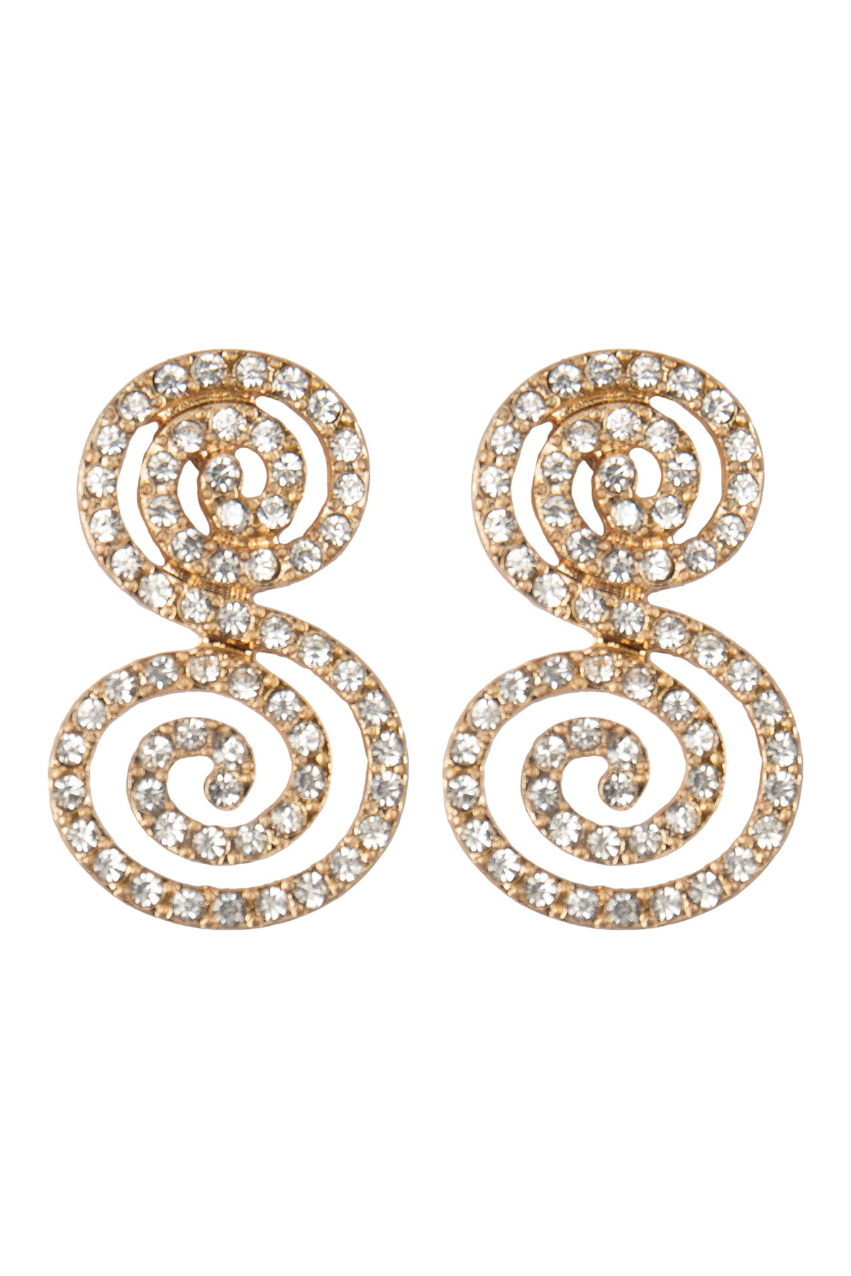 Round Swirl Rhinestone Post Earrings Gold