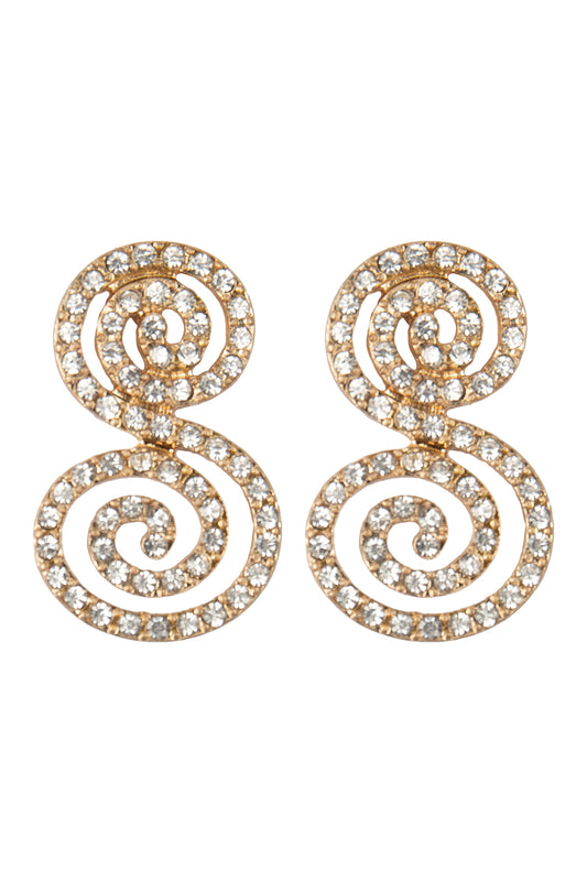 Round Swirl Rhinestone Post Earrings Gold