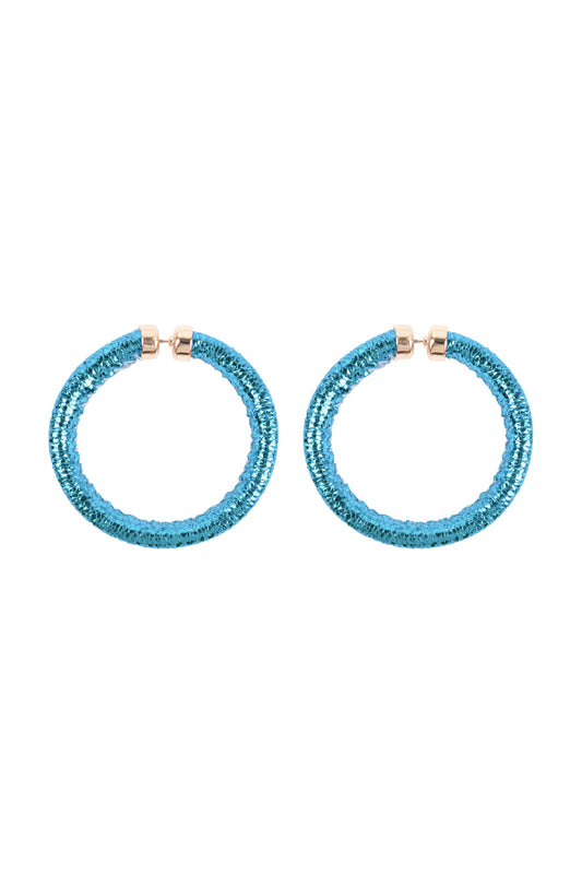 Glitter PU Leather Hoop Earrings Blue
