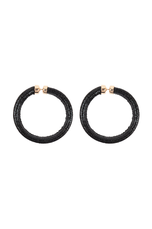 Glitter PU Leather Hoop Earrings Black