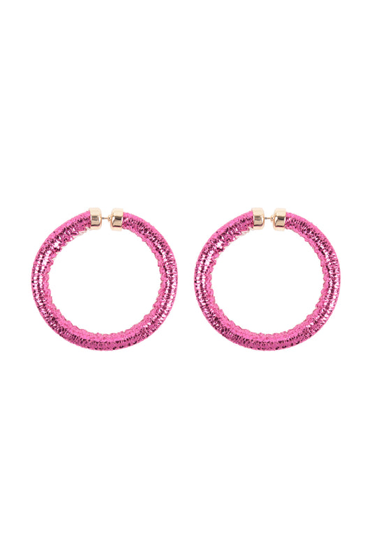 Glitter PU Leather Hoop Earrings Fuchsia