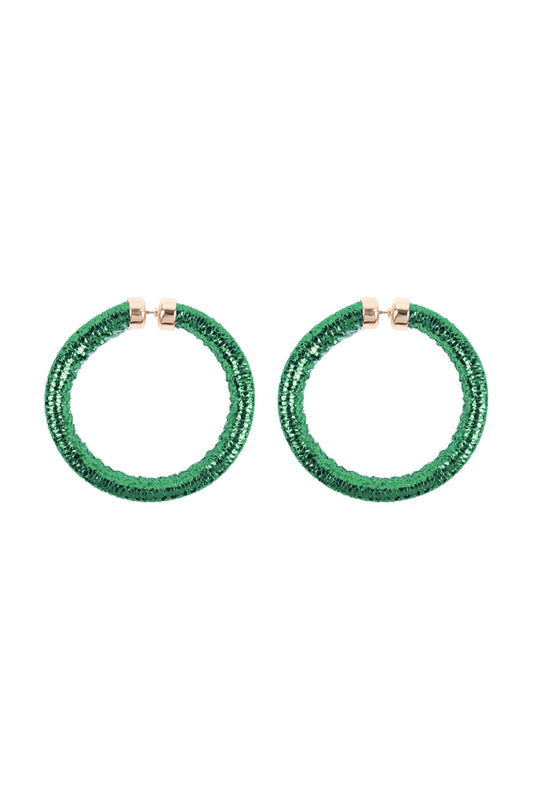 Glitter PU Leather Hoop Earrings Green