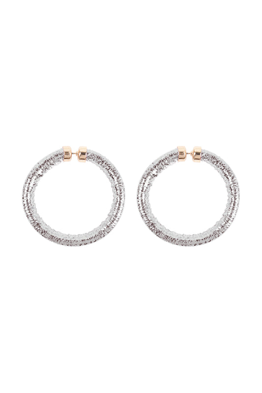 Glitter PU Leather Hoop Earrings Silver