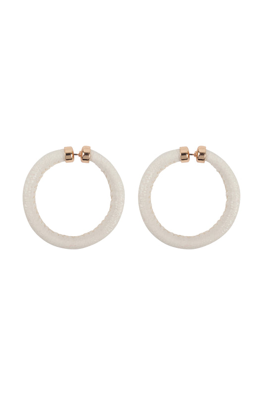 Glitter PU Leather Hoop Earrings White