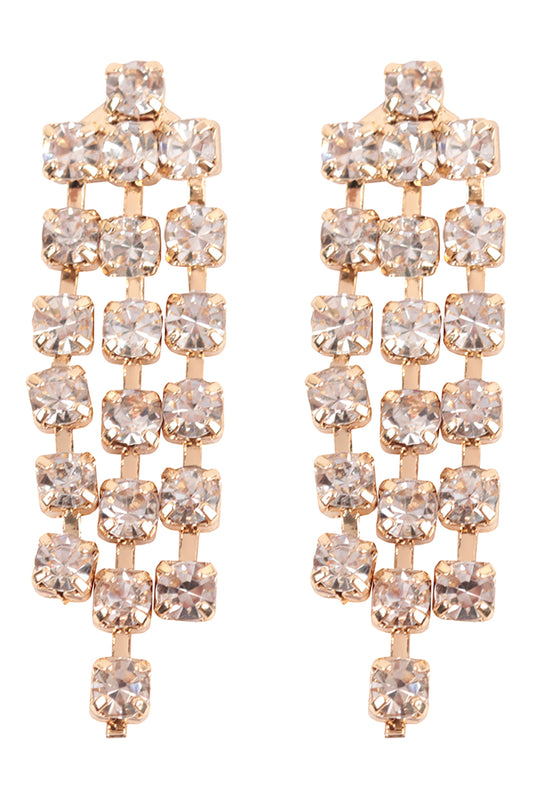 Cubic Zirconia Line Drop Earrings Gold Crystal