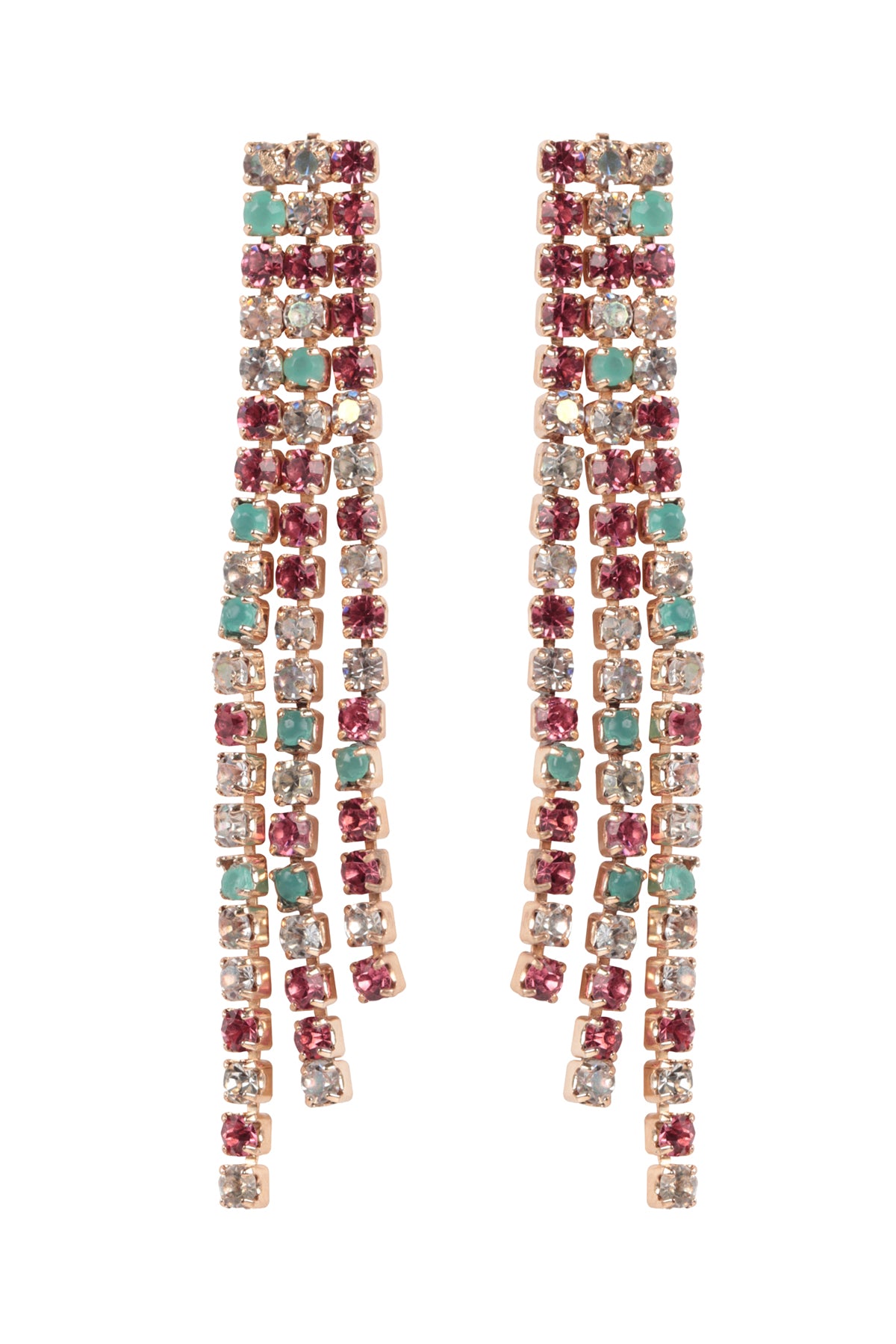 Rhinestone Line Fringe Drop Earrings Gold Crystal