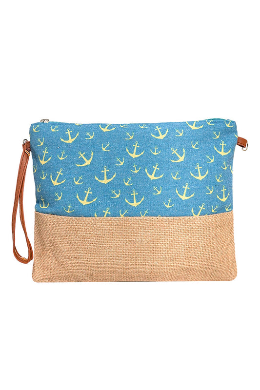 Anchor Print Wristlet Pouch