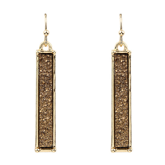 Metal Bar Druzy Fish Hook Drop Earrings Brown