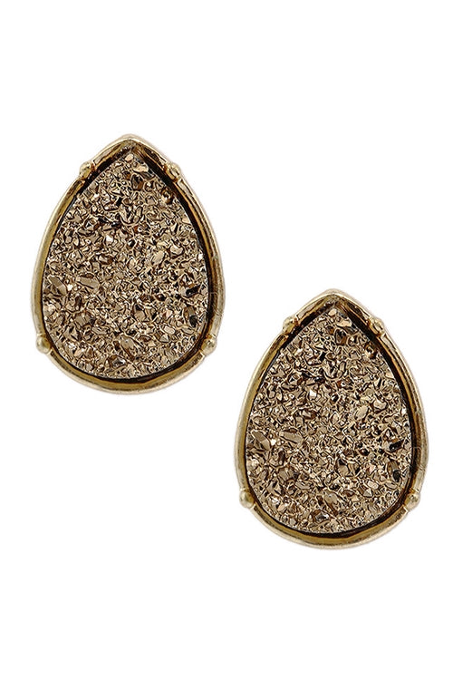 Druzy Teardrop Post Earrings Brown