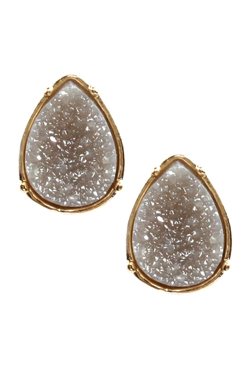 Druzy Teardrop Post Earrings