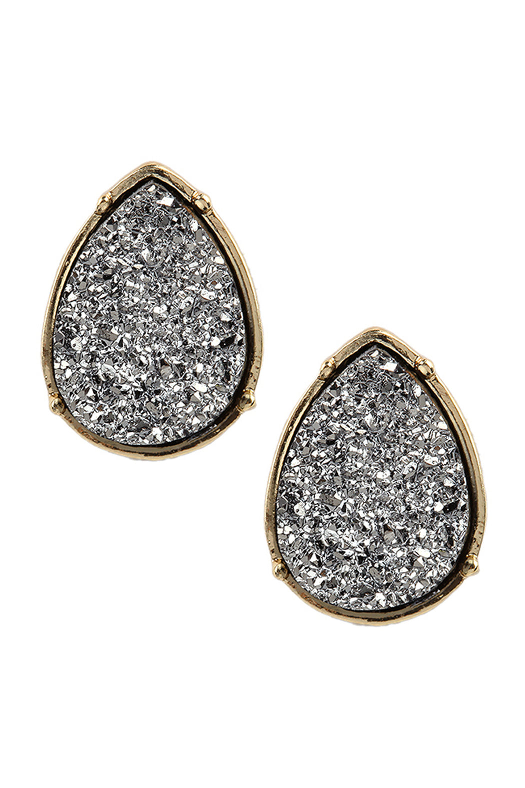 Druzy Teardrop Post Earrings Hematite
