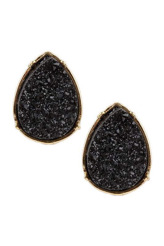 Druzy Teardrop Post Earrings Black