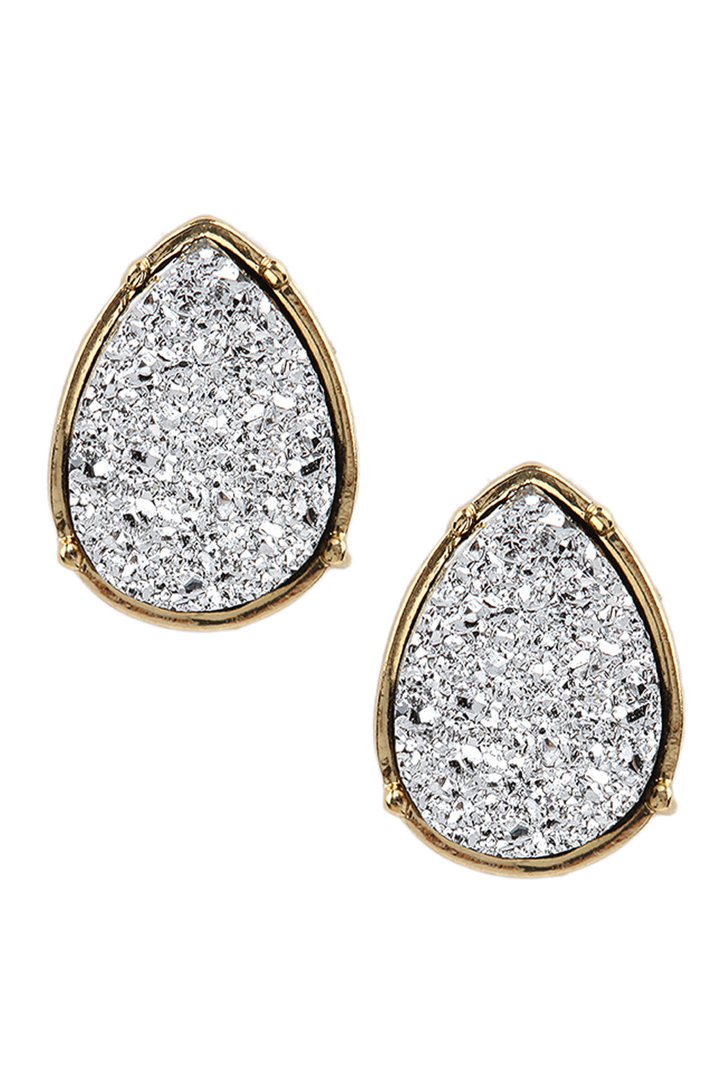 Druzy Teardrop Post Earrings Silver