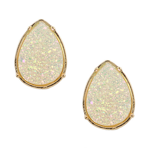 Druzy Teardrop Post Earrings White