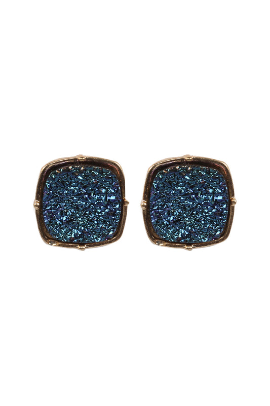Druzy Post S2uare Earrings Blue