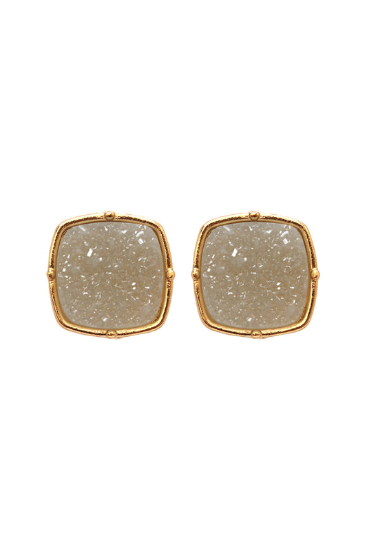 Druzy Post S2uare Earrings Light Gray