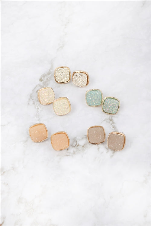 Druzy Post Square Earrings