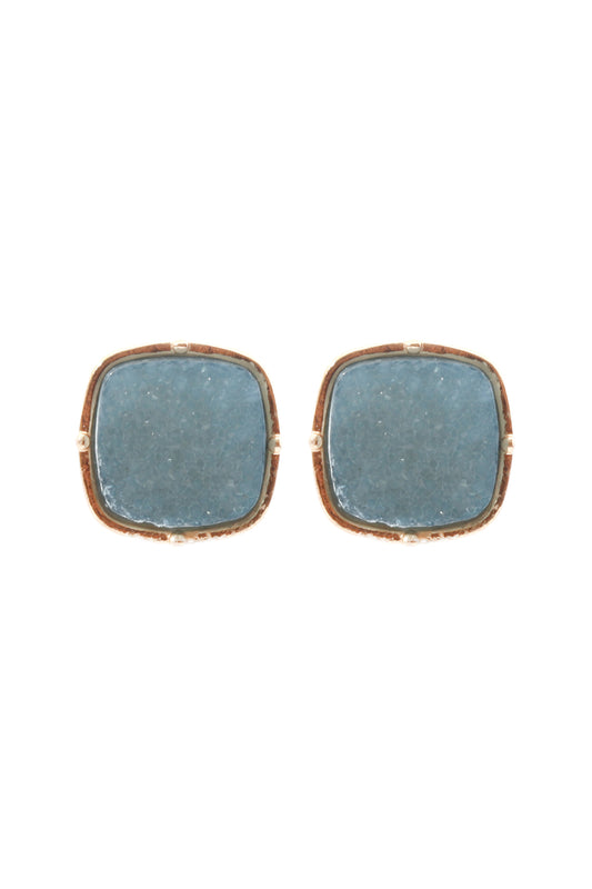 Druzy Post S2uare Earrings Light Blue