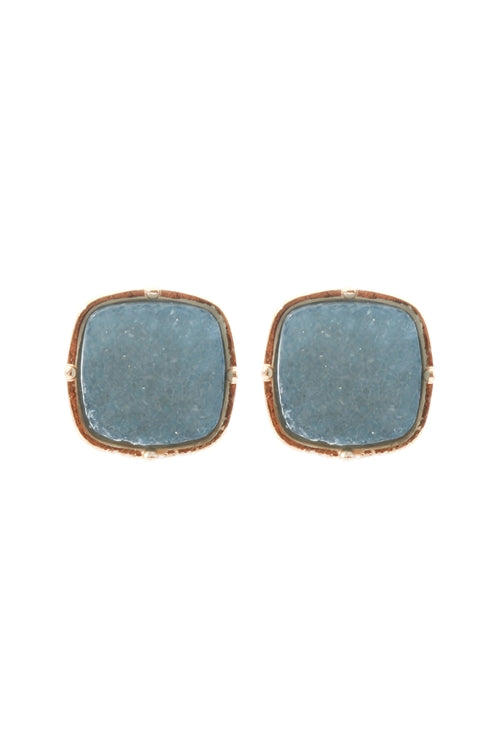 Druzy Post Square Earrings