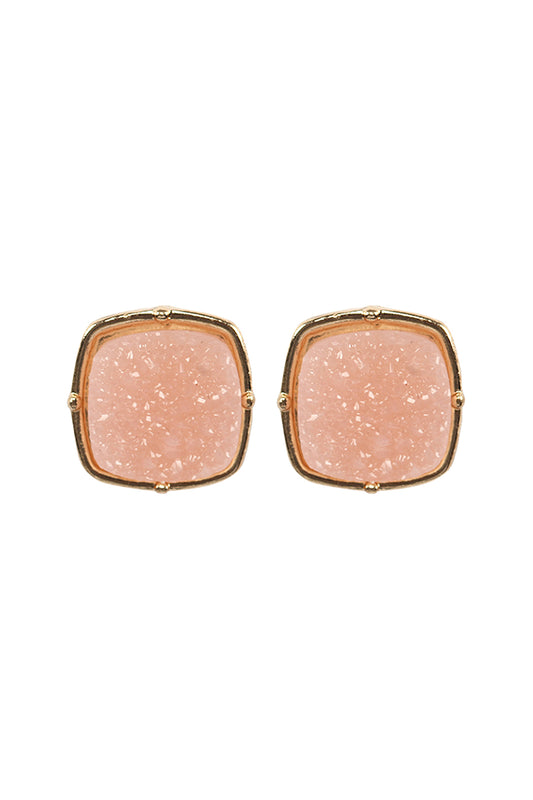 Druzy Post S2uare Earrings Light Pink