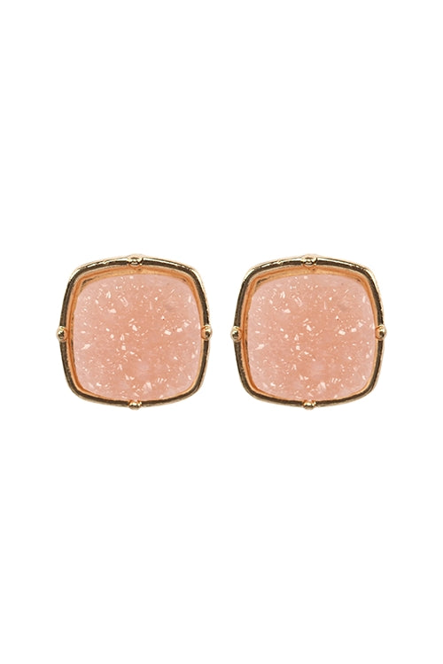 Druzy Post Square Earrings