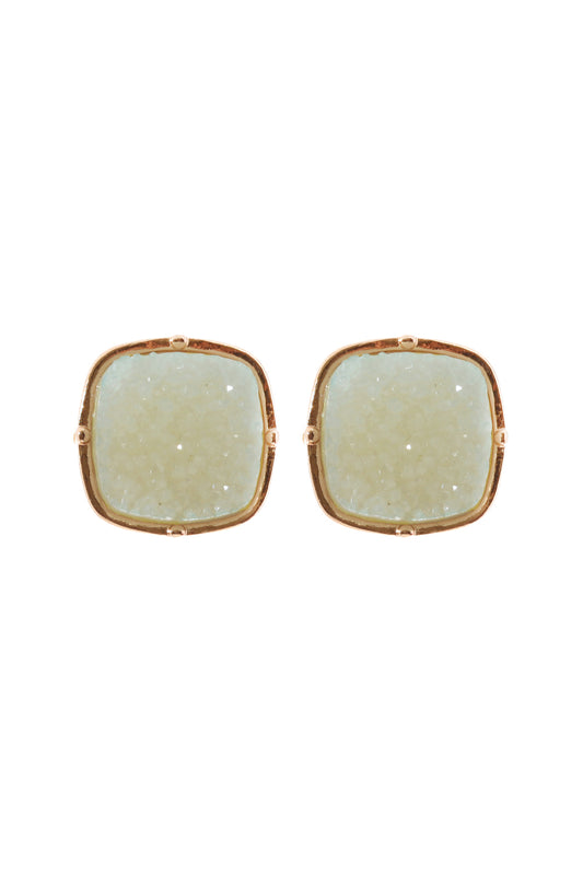 Druzy Post S2uare Earrings Light Mint